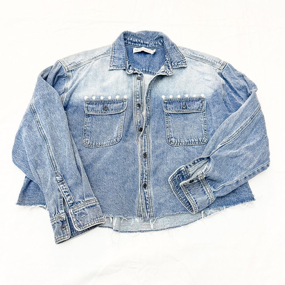 Rebecca Minkoff Studded Denim Jean Button Down Shirt Long Sleeve Size Small
